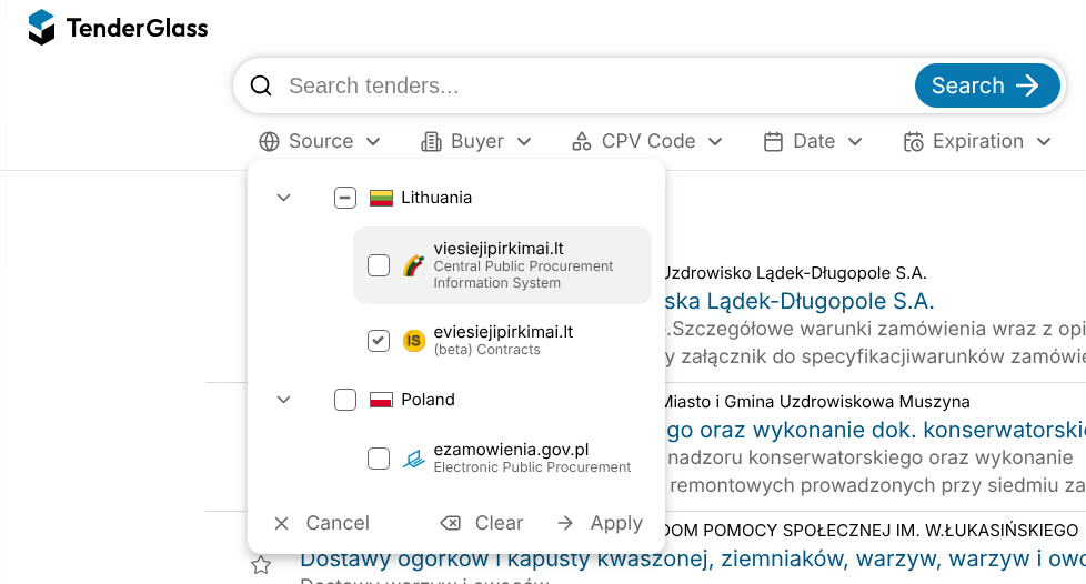Prieiga prie visų Lietuvos viešųjų pirkimų archyvo: Tenderglass integracija su eViesiejiPirkimai.lt